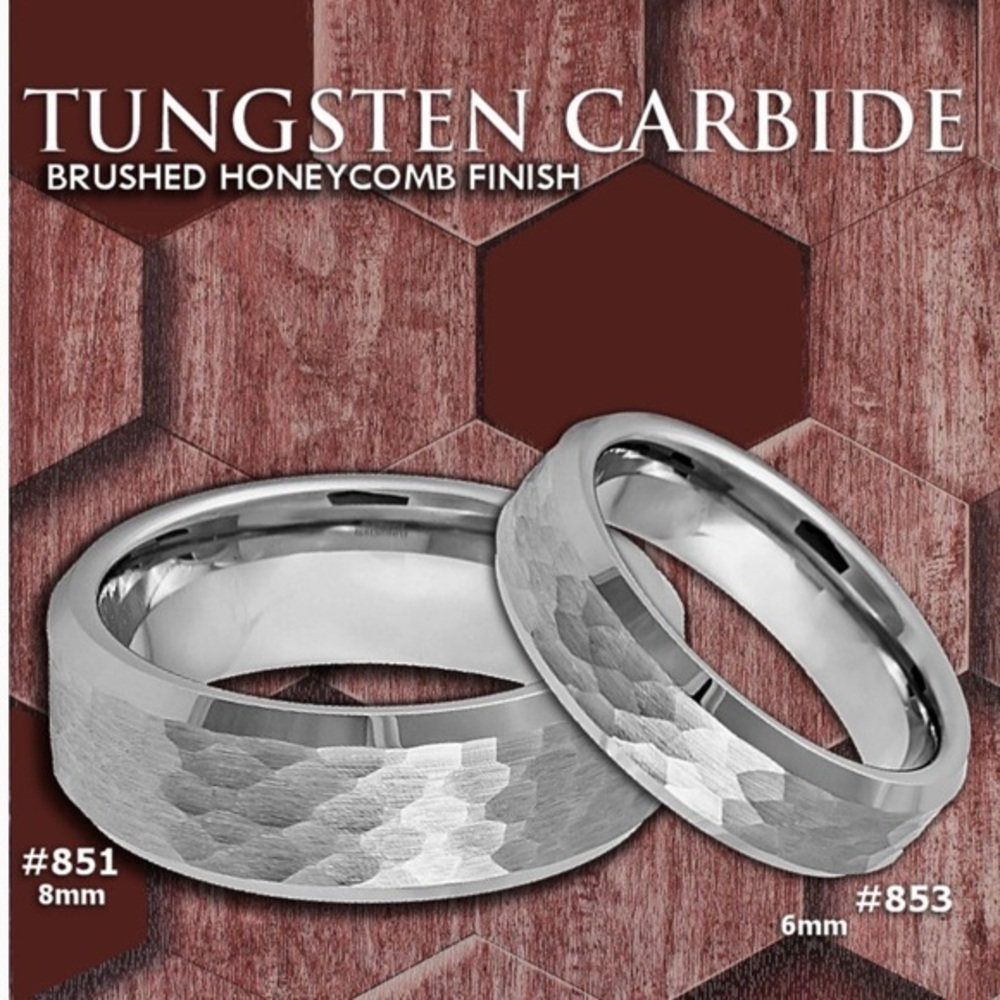 6mm 8mm Honeycomb Tungsten Wedding Bands 2pc set